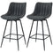 Set of 2 Counter Height Barstools, PU Leather Upholstered Bar Stools with Backrest, Footrest and Steel Legs, Black