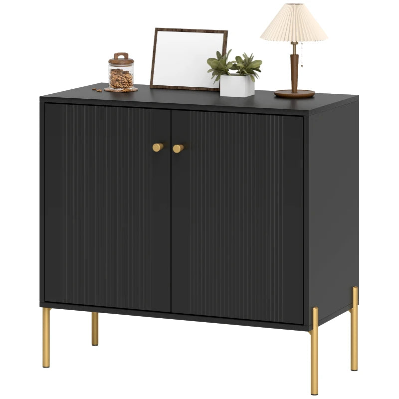 Sideboard, Modern Buffet Cabinet, Coffee Bar Cabinet with Fluted Doors and Adjustable Shelf, Black
