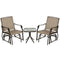 3 Piece Patio Glider Set Outdoor Gliders with Breathable Mesh Seat, Glass Top Table for Garden, Yard, Mixed Brown