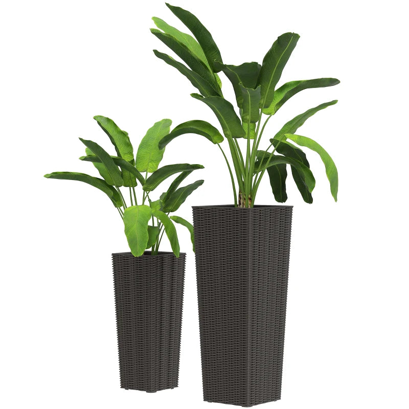 Set of 2 Tall Planters for Outdoor Plants with Drainage Holes, Outdoor Flower Pots for Entryway, Patio and Deck