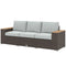 3-Seater Outdoor Sofa Couch, Wicker Patio Sofa with Wood Effect Armrests and Thick Cushions, Grey