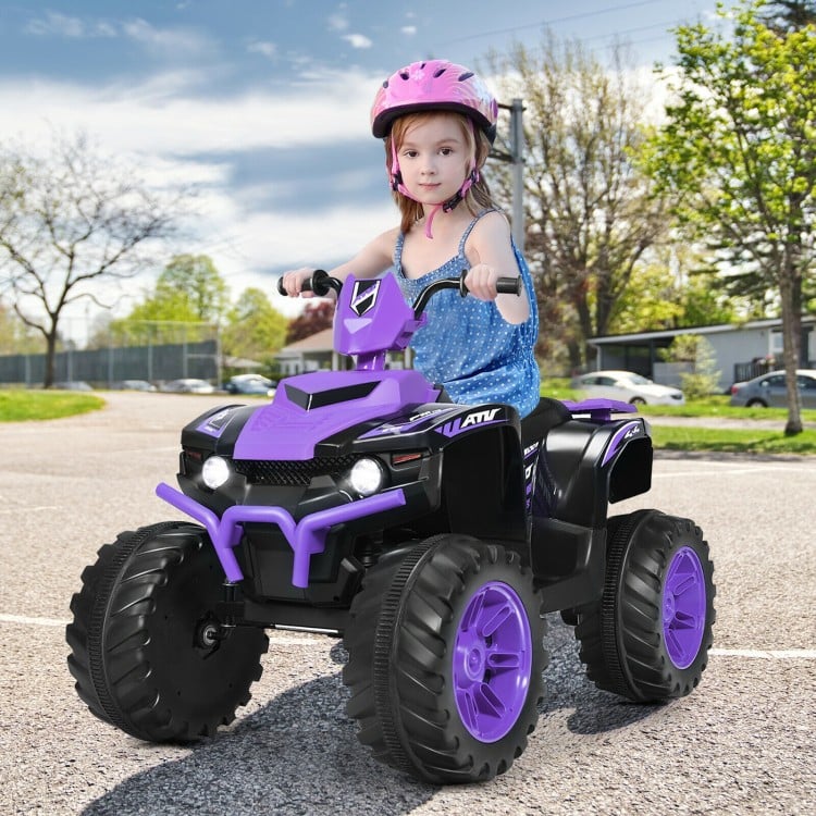 12V Kids Ride on ATV with LED Lights and Treaded Tires and LED lights-Purple