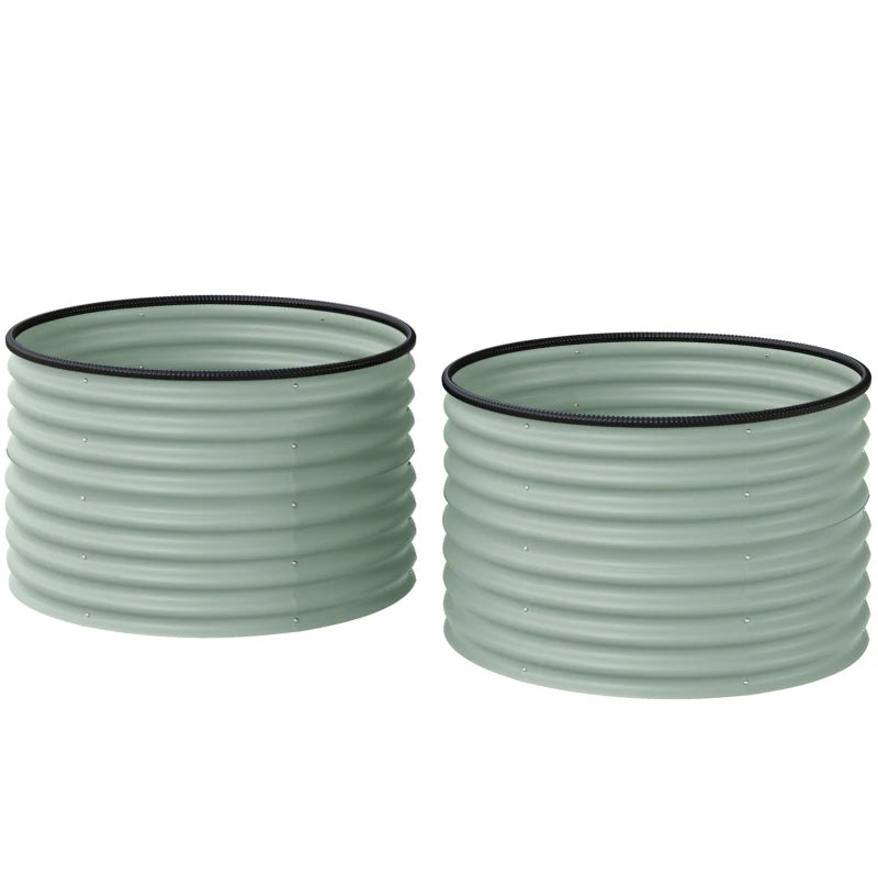 Set of 2 Raised Garden Bed, Metal Planter Box with Safety Edging, Easy-to-assemble Stock Tank, Green
