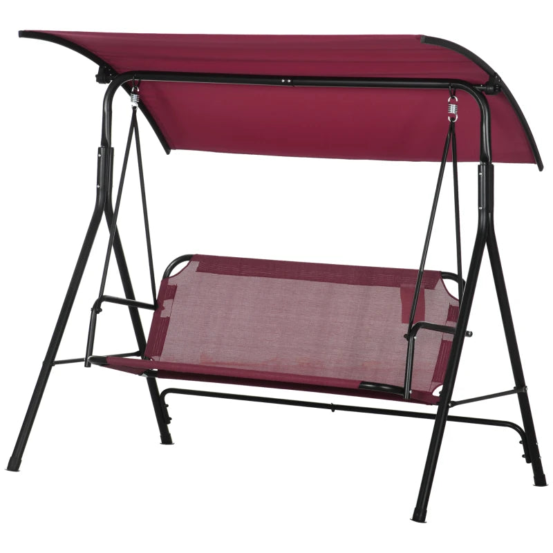 3-Seater Outdoor Porch Swing with Adjustable Canopy, Patio Swing Chair for Garden, Poolside, Backyard, Wine Red
