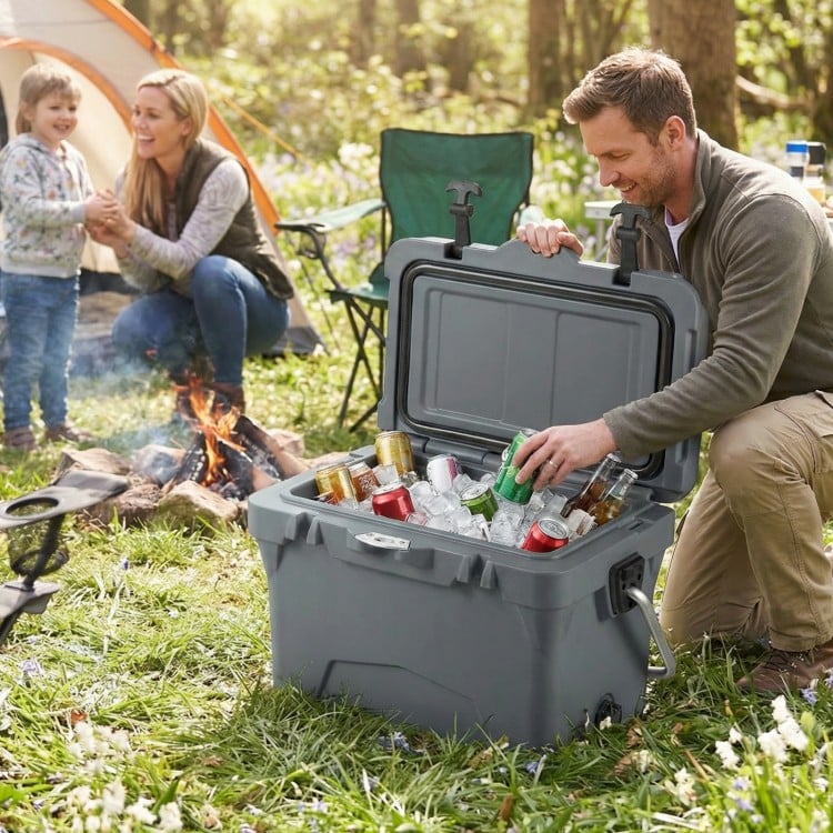 20 Quart Portable Hard Cooler with Built-in Ruler and Bottle-Gray