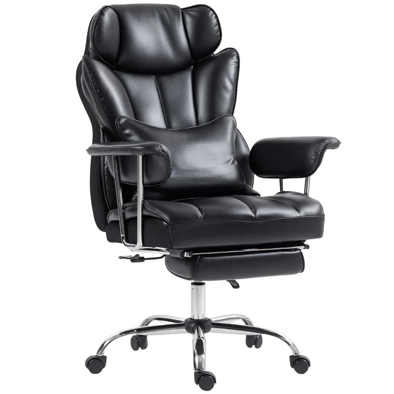 400LBS Massage Office Chair, Executive Office Chair with 6-Point Vibration, Footrest and Lumbar Support, Black