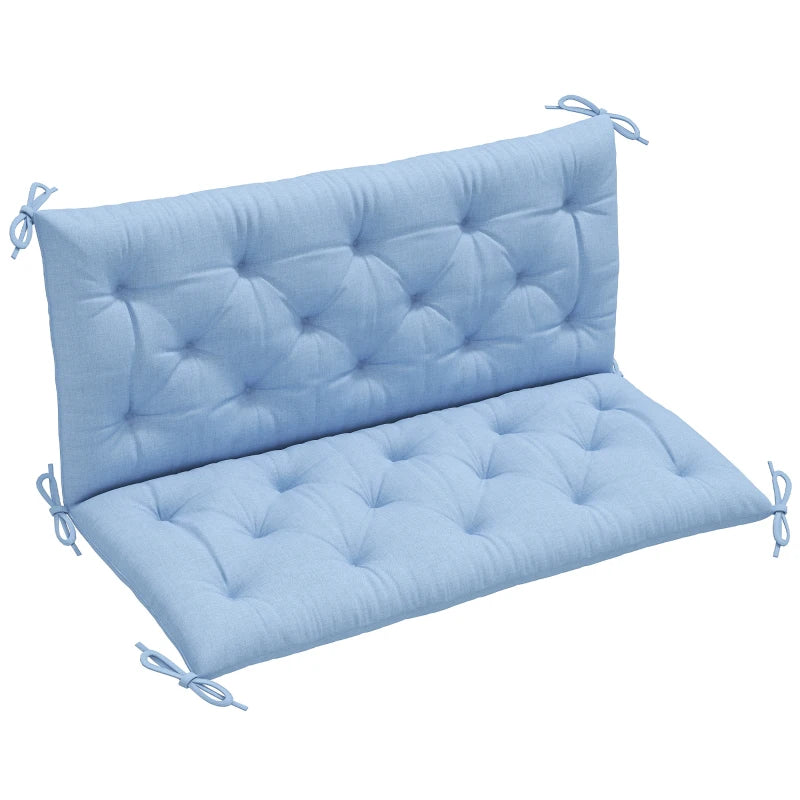 2 Seater Garden Bench Cushion, Soft Thick Outdoor Non-Slip 2 Seater Soft Pad With Backrest for Garden Patio, 47" x 43" x 5", Light Blue