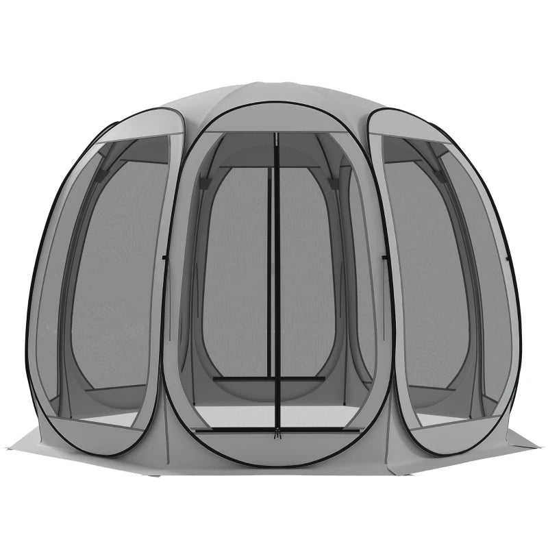 11' x 11.5' Screen Tent, Pop Up Camping Gazebo with Portable Carry Bag and 2 Doors, Grey