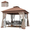 10'x10' Soft-top Steel Patio Gazebo Outdoor Sun Shelter with 2-Tier Polyester Roof, Curtain Sidewalls, Dark Brown