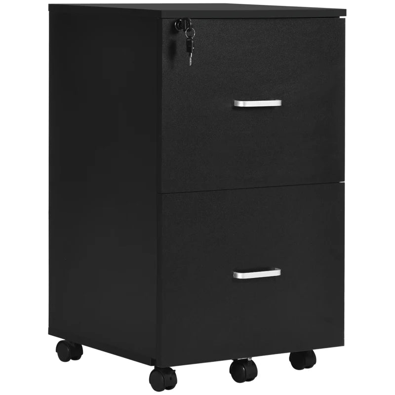 2 Drawer File Cabinet with Lock, Small Rolling Filing Cabinet for A4, Letter-Size Documents, Printer Stand for Home Office, 17" x 17.75" x 28.25", Black