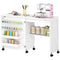Sewing Machine Table on Wheels, Folding Craft Table with 2 Bins, Storage Shelf, 18 Pegs, Lockable Wheels, White