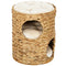 2-Storey Cat Condo Barrel, Small Cat Tree Tower with Top Perch and 2 Hideaways, 2 Entrances, 3 Cushions, Light Brown