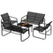 4 Piece Patio Furniture Set, Outdoor Conversation Set with 2 Loveseats, 2 Armchairs, Glass-Top Table, Black