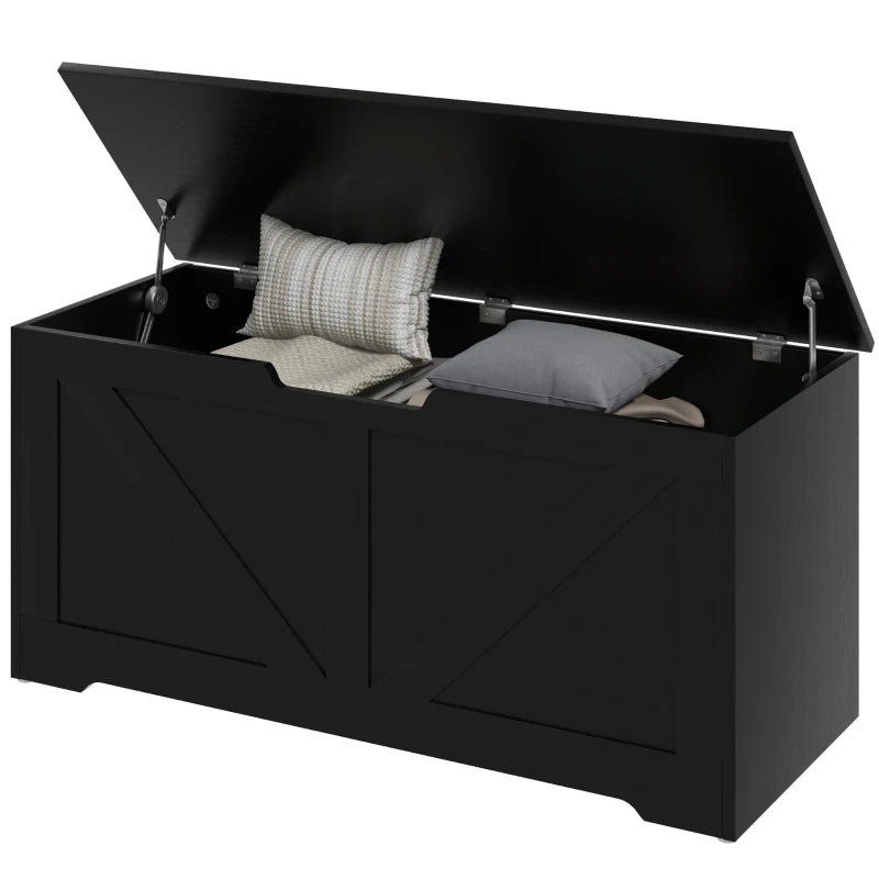 39.4 Inches Storage Chest, Storage Trunk with 2 Safety Hinges for Living Room, Black Wood Grain