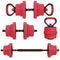 Soozier 88lbs 4-in-1 Adjustable Weight Dumbbell Set, Barbell, Kettlebell, Push Up Stand, Red