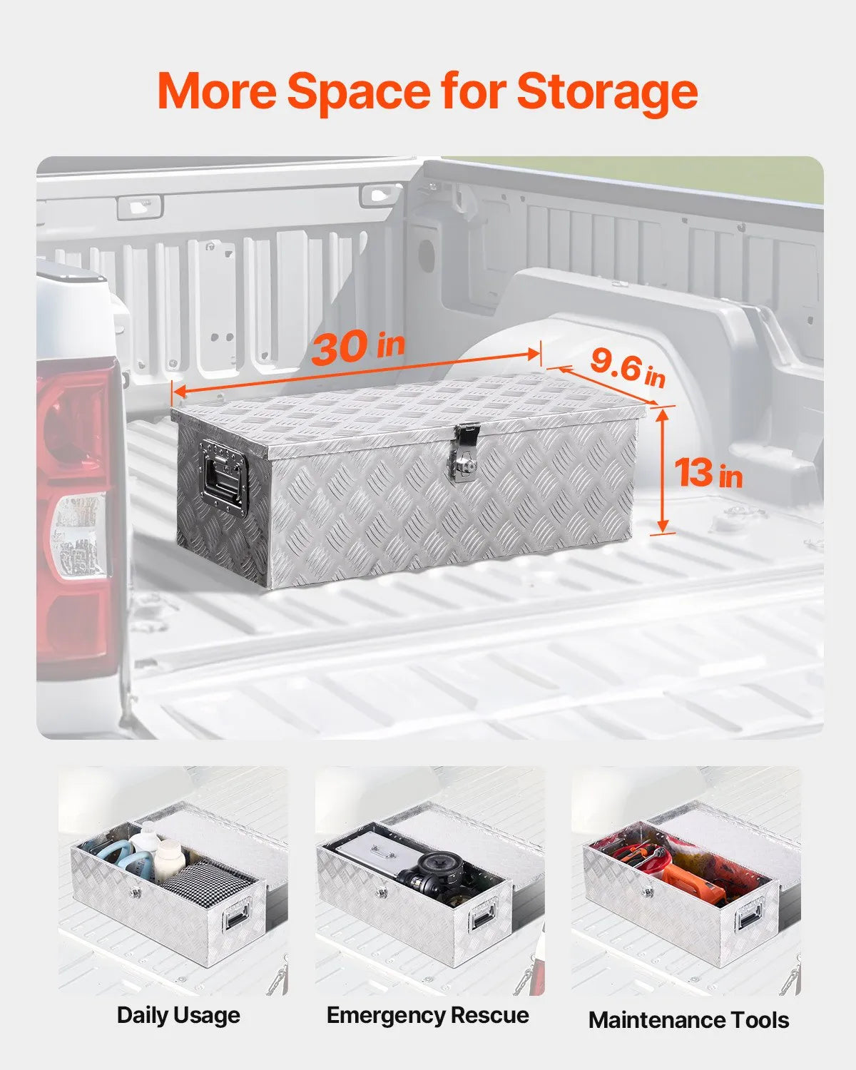 VEVOR 30"x13"x9.6" Heavy Duty Aluminum Truck Bed Tool Box for Pickup RV Silver