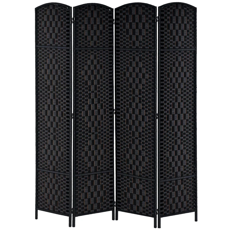 6ft Folding Room Divider, 4 Panel Wall Partition with Wooden Frame for Bedroom, Home Office, Black