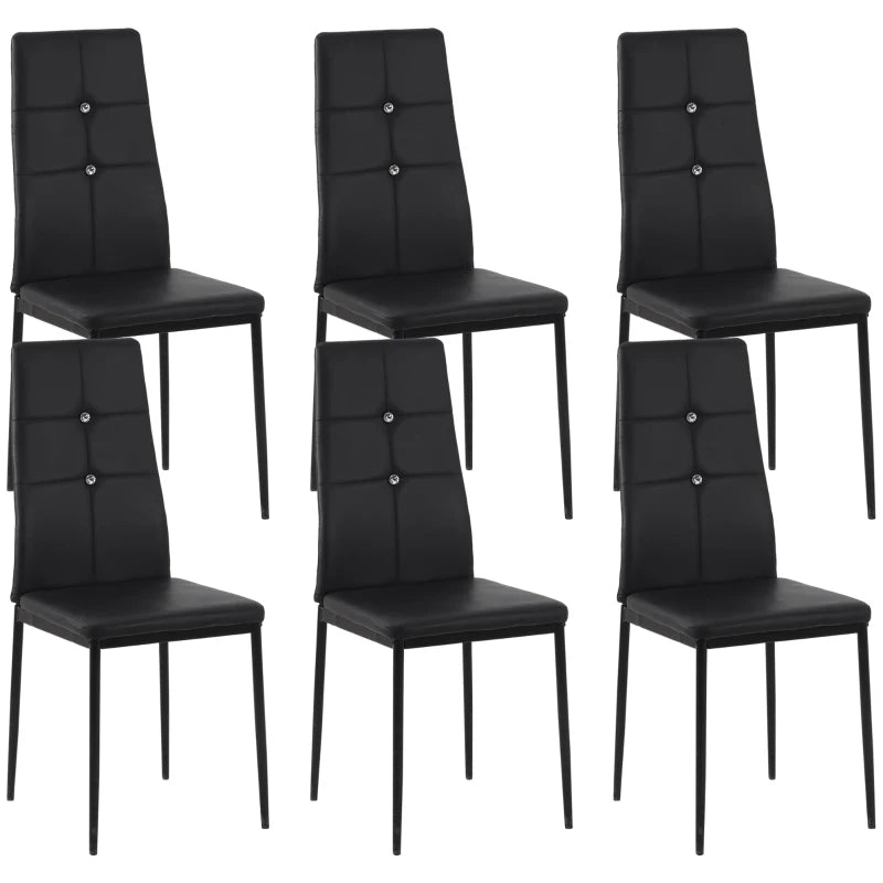 Set of 6 Button Tufted Back Side Chairs with Upholstered Seat, Steel Legs for Living Room, Kitchen, Bedroom, Black