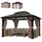 10' x 12' Hardtop Gazebo Canopy with Double PC Roof, Steel Permanent Outdoor Gazebo with Curtains and Netting, Khaki