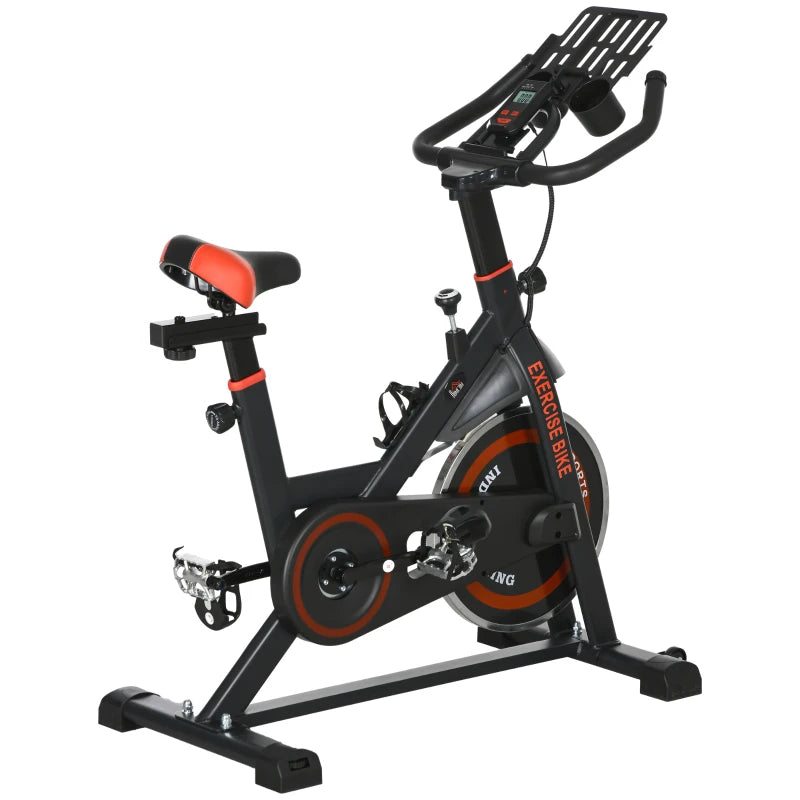 Soozier Adjustable Upright Stationary Exercise Bike w/ LCD Display, Indoor Cycling Bike for Home w/ Adjustable Resistance, Red