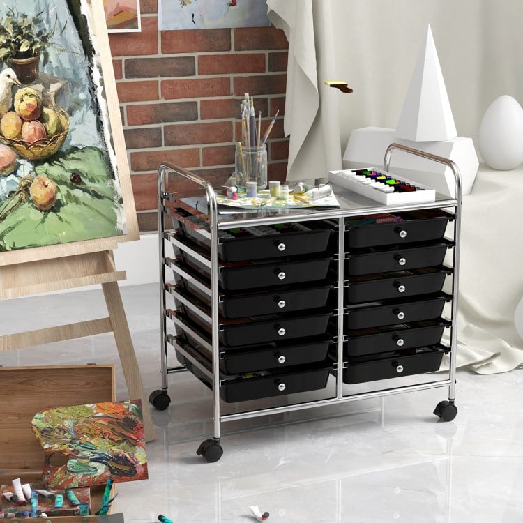 12 Drawers Rolling Storage Cart for Home and Office-Black