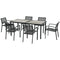 7 Pieces Outdoor Dining Set with 6 Stackable Chairs, Patio Table and Chairs with Plastic Top, Breathable Mesh Seat Back