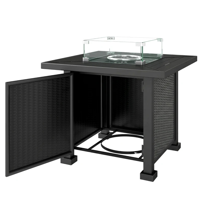 32" Propane Gas Fire Pit Table, 50,000 BTU Square Patio Table with Fire Pit, Wind Guard, Lid, CSA Certified, Black