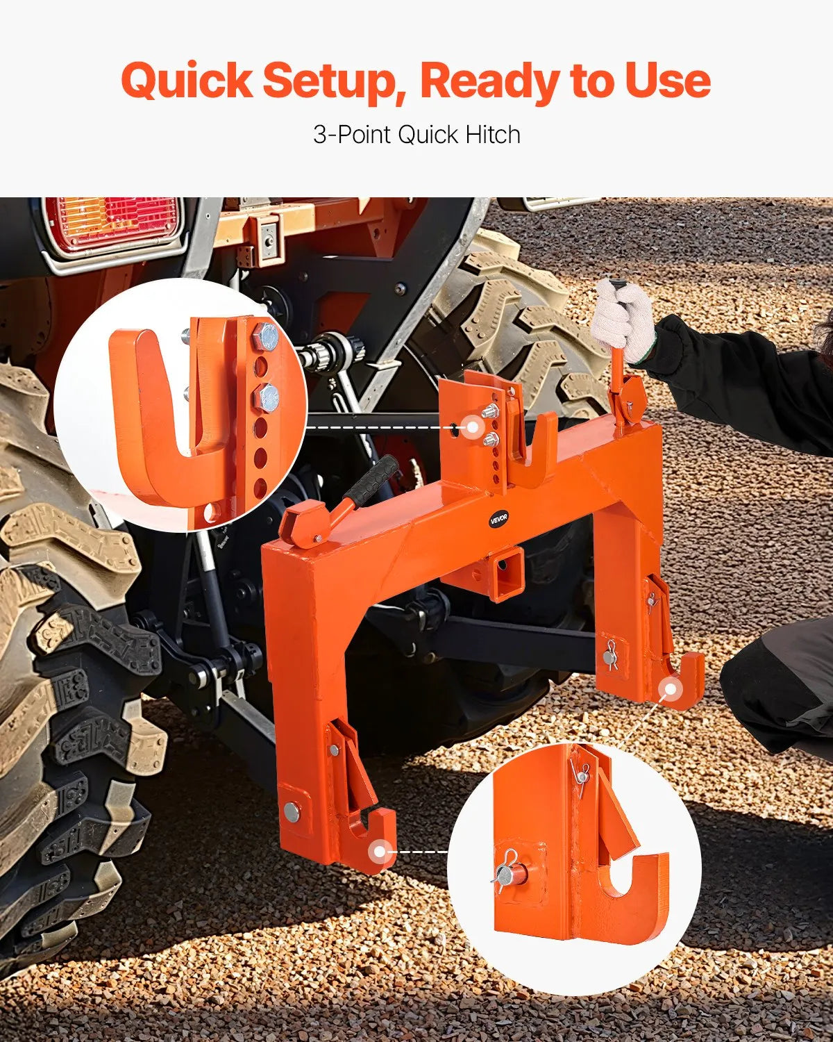 VEVOR 3-Point Quick Hitch 2" Receiver Fit Category 1 & 2 Tractor 3000lb Orange
