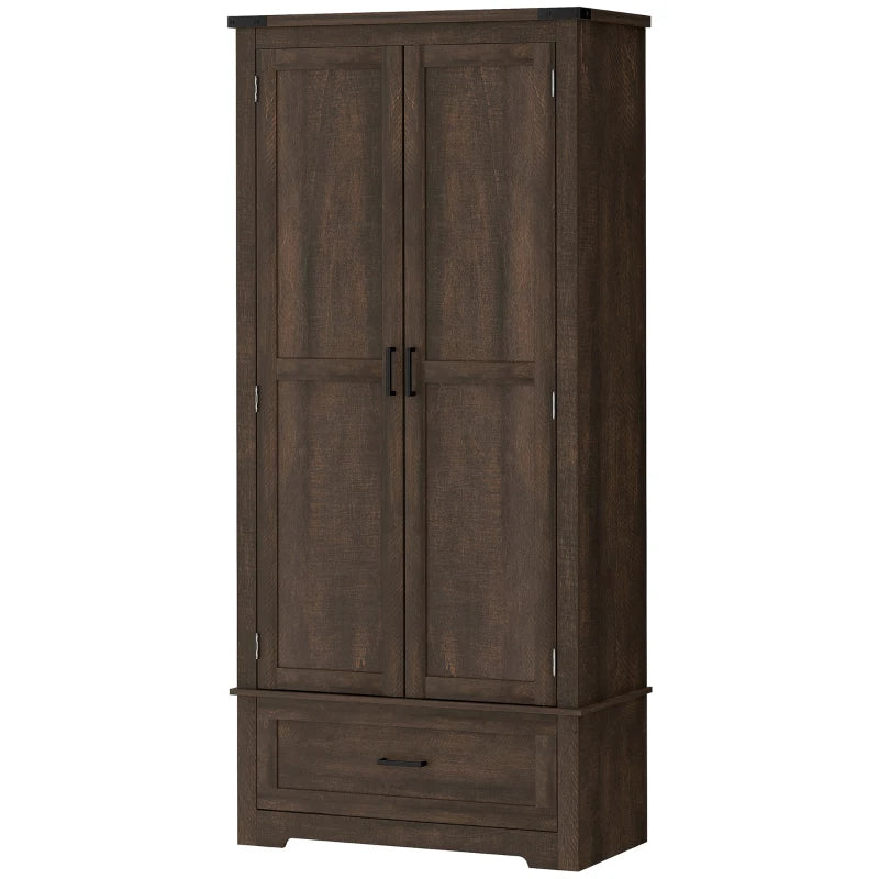 69" Tall Farmhouse Kitchen Pantry Cabinet with 2 Doors, Drawer and Adjustable Shelves, Dark Brown