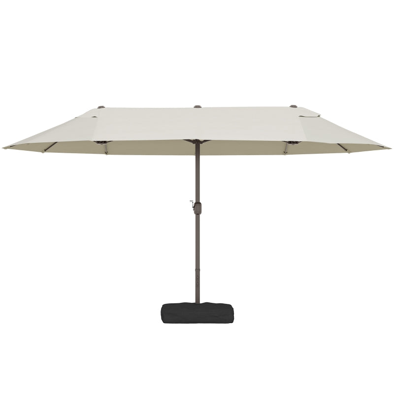 15' Outdoor Patio Umbrella with Twin Canopy Sunshade Steel Table Umbrella w/ Lift Crank, Cross base, Sandbag, Cream