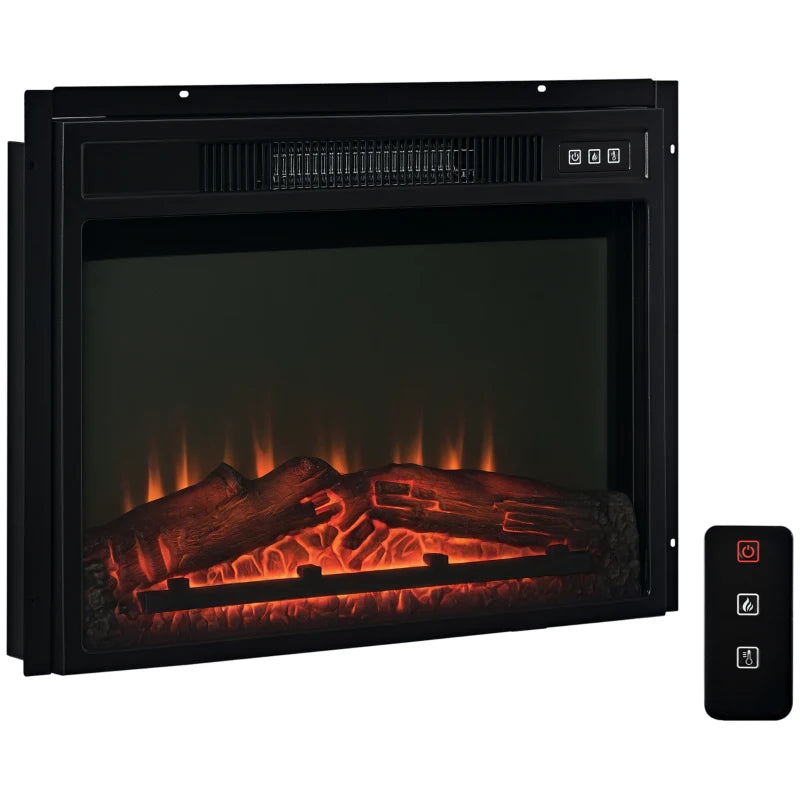 23" Electric Fireplace Insert for Wooden Cabinet, Recessed Fireplace Heater with Realistic Log Flames, Adjustable Brightness, 1400W, Black