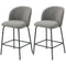 Set of 2 Counter Height Barstools, Upholstered Linen Bar Stools with Backrest, Footrest and Steel Legs, Dark Grey