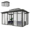 10' x 14' Outdoor Hardtop Gazebo, Aluminum Sun Room Solarium with Sliding Doors, Double Roof Patio Gazebo, Dark Grey