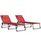 2 PCs Folding Lounge Chairs, Adjustable Chaise Lounge with Headrest, Reclining Lounger Cot for Camping, Hiking, Wine Red
