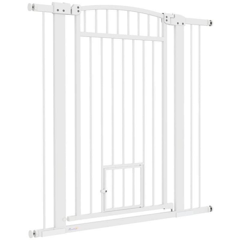 30"-41" Extra Wide Pet Gate with Small Door, 42" H Dog Gate with 3-Inch and 5.5-Inch Extension Kit