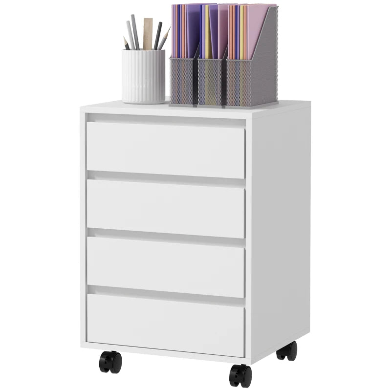 4 Drawer File Cabinet, Vertical Filing Cabinet with Wheels, Modern Printer Stand for Home Office, White
