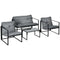 4 Piece Outdoor Furniture Set, Patio Conversation Set with Tempered Glass Table, Loveseat, 2 Chairs and Cushions, Grey