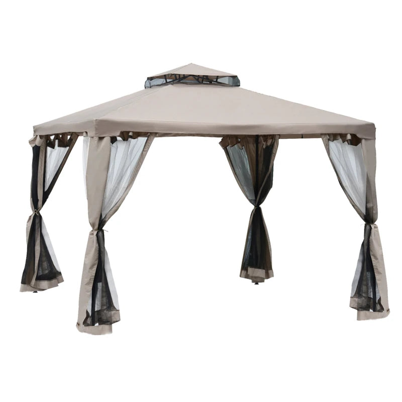 10' x 10' Patio Gazebo Outdoor Pavilion 2 Tire Roof Canopy Shelter Garden Event Party Tent Steel Frame, Brown