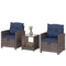 5 Piece Patio Furniture Set, Wicker Patio Chairs with Ottomans, 2-Tier Glass Coffee Table and Cushions, Brown/Dark Blue
