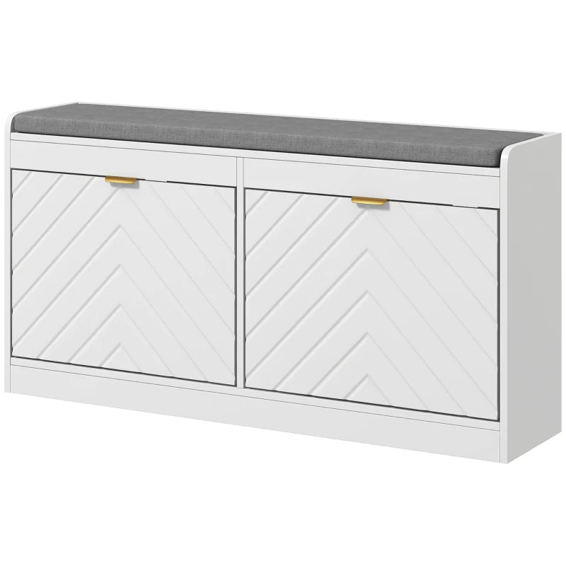 Shoe Storage with Seat, Upholstered Hallway Bench, Shoe Bench with 2 Flip Drawers and 4 Vents for 8 Pairs of Shoes