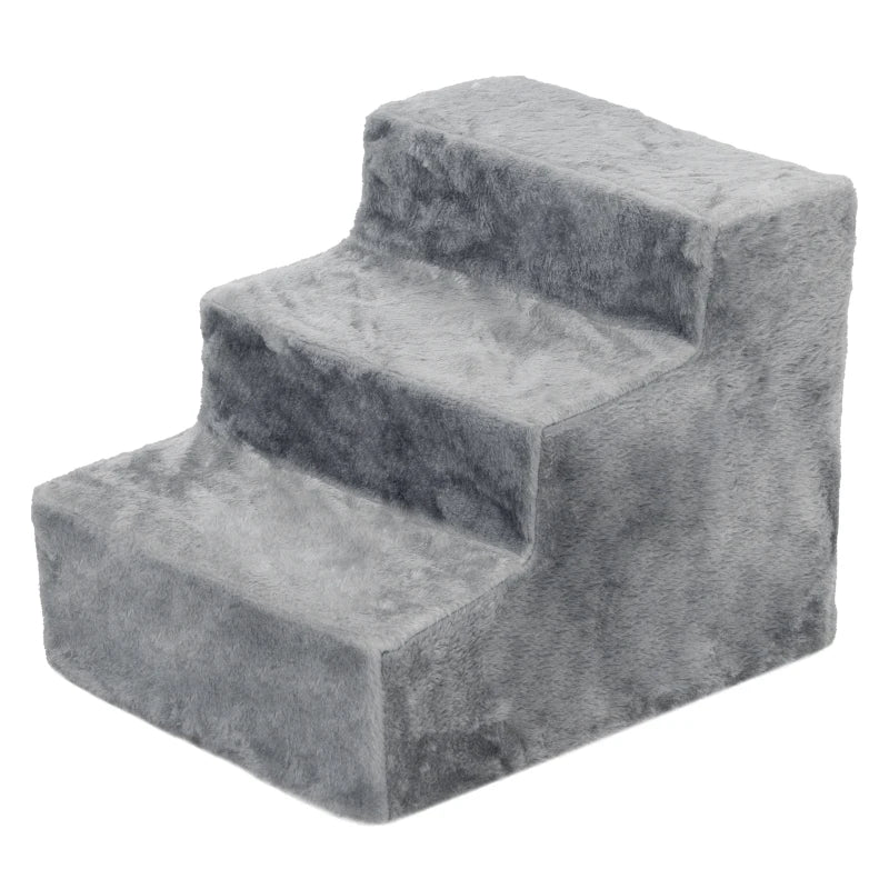 3-Step Dog Ramp for Sofa, Bed, and Couch, with Removable Cover, Light Grey