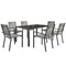 7 Piece Outdoor Dining Set with 6 Stackable Chairs, Rectangle Table, WPC Slatted Top, Rust-Resistant Steel Frame