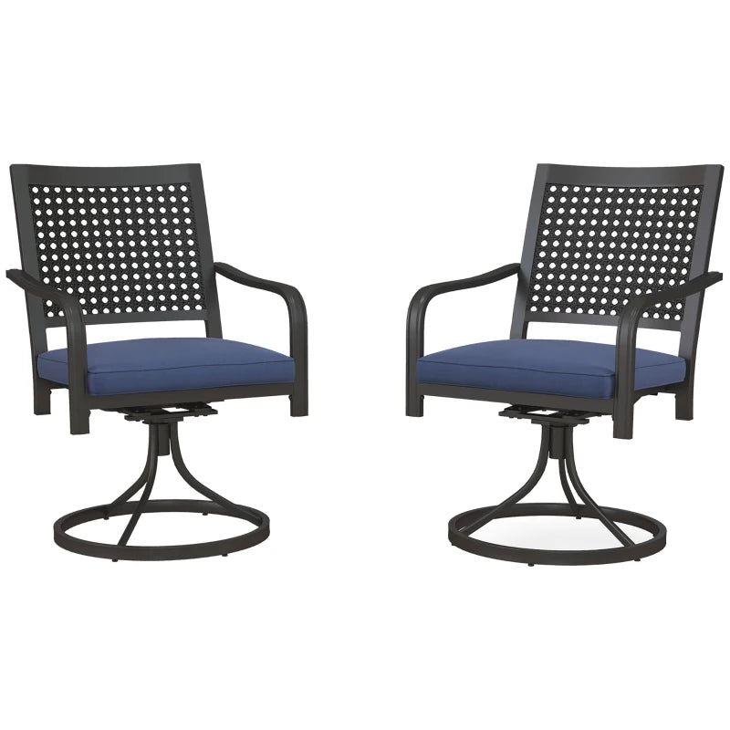 2 Pieces Patio Swivel Chairs with Cushion, Outdoor Swivel Rocker with Curved Armrests, Backrest for Garden, Balcony, Porch, Navy Blue