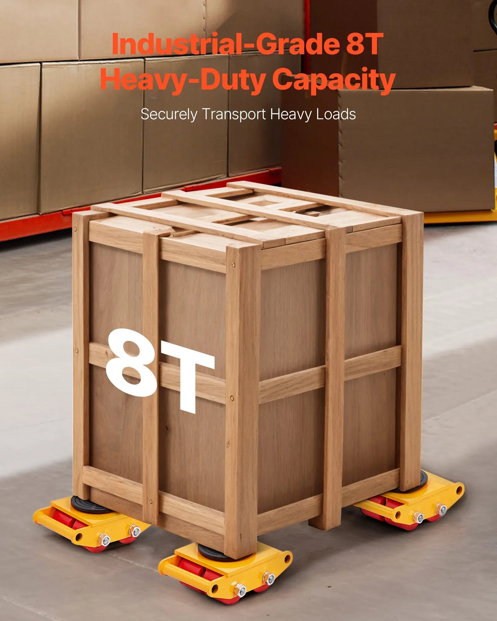 VEVOR 4PCS Machinery Skate Dolly, 17637LBS/8T Industrial Machinery Mover, Heavy Duty Carbon Steel Machinery Moving Skate with 4 PU Wheels and 360° Rotation Non-Slip Cap for Warehouse Workshop Factory