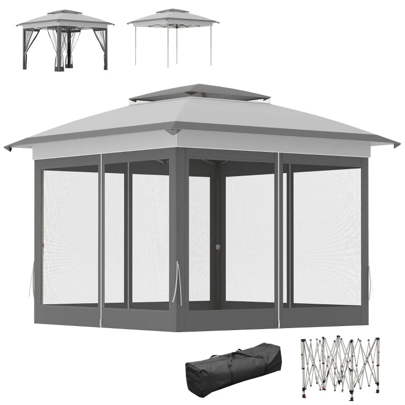12' x 12' Pop Up Canopy Sun Shade Instant Tent Folding with Mesh Sidewalls, Grey