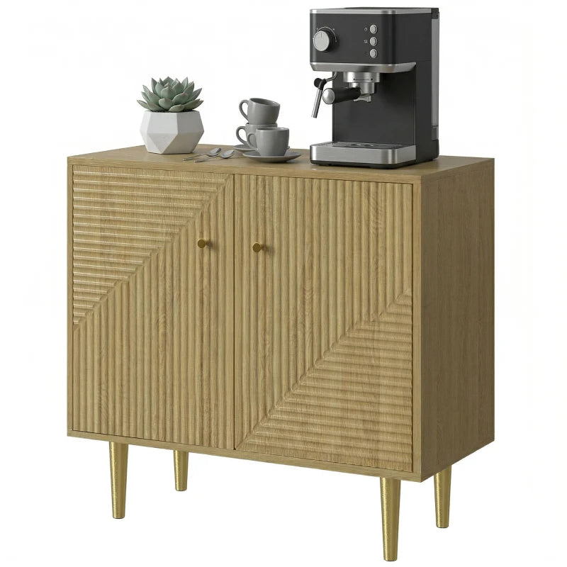 Sideboard with Adjustable Shelf, Buffet Cabinet with 2 Doors and Gold Steel Legs for Dining Room, Oak