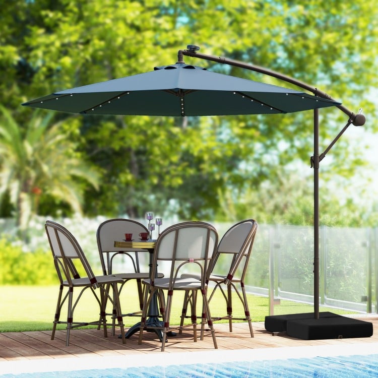 10 Feet Cantilever Umbrella with 32 LED Lights and Solar Panel Batteries-Navy
