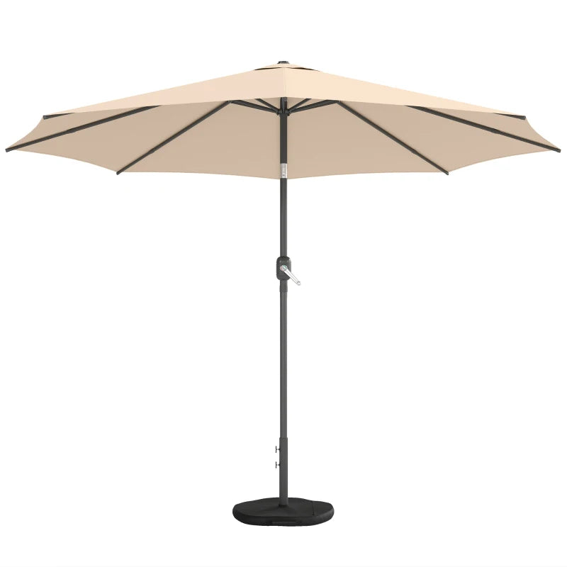 10' x 10' Round Market Umbrella with Base and Sandbag, Patio Umbrella with Crank Handle and Tilt, Khaki