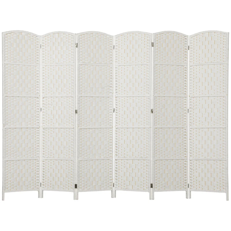 6ft Folding Room Divider, 6 Panel Wall Partition with Wooden Frame for Bedroom, Home Office, White