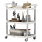 3-Tier Utility Cart Rolling Storage Trolley with 3 Shelves, Silver and White